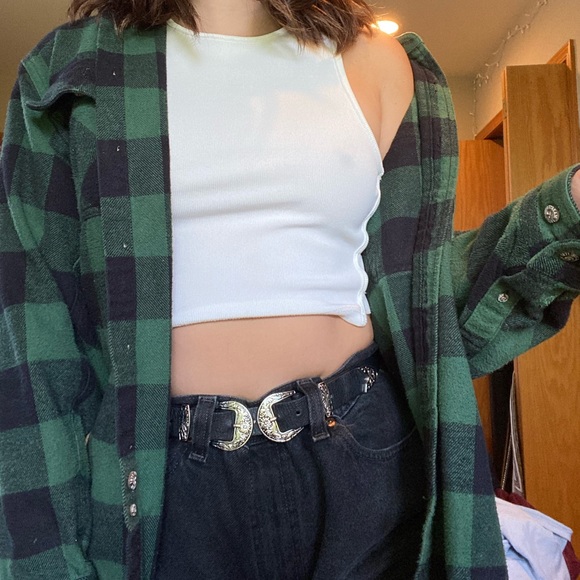 Urban Outfitters Jackets & Blazers - OVERSIZED GREEN & BLACK PLAID VINTAGE FLANNEL